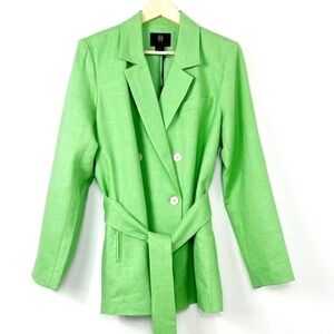 House Of Harlow 1960 Linen Blend Boxy Fit Double Breasted Jacket LG NWT